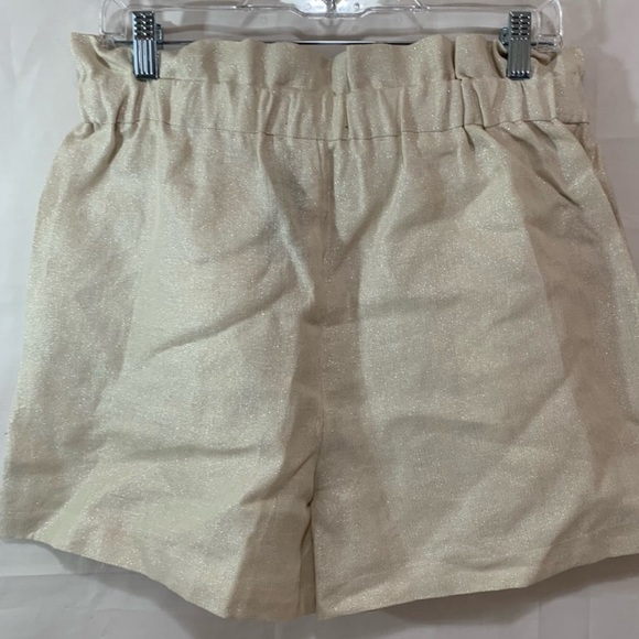 Express Super High Waisted Sparkle Linen-Blend Pull-On Paper-bag Shorts - Picture 2 of 6